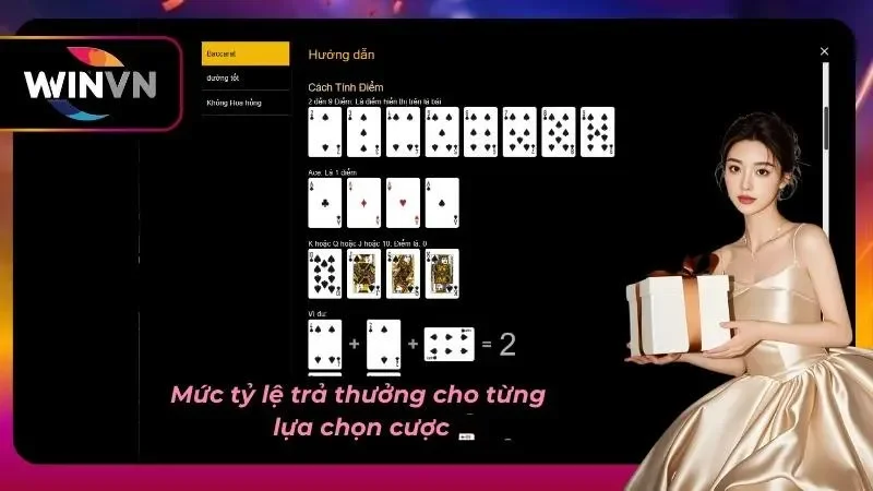 Bảng quy đổi điểm các lá bài và ví dụ cộng điểm Baccarat WINVN